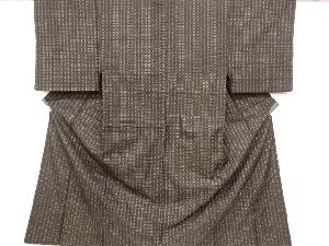 アンティーク　茶絣菱模様織り出し手織り紬男物着物